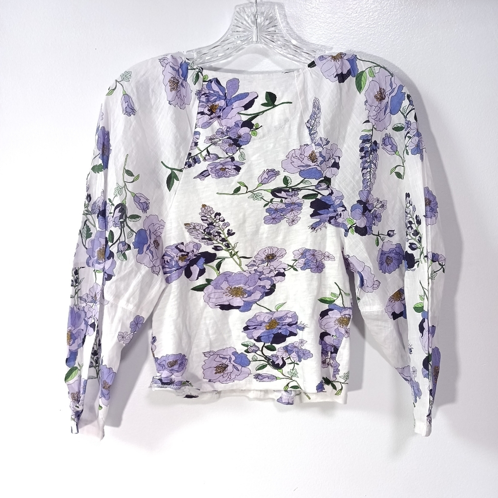 Anthropologie V-Neck Ruched Knit Top in Purple Floral Size XS - Picture 4 of 7